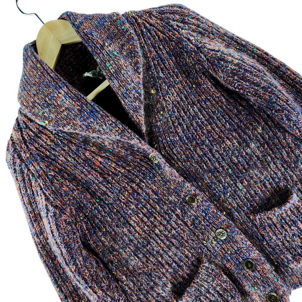 Vintage Rabbit Hair Cardigan Womens L Multicolor Tweed Shawl Collar Hong Kong
